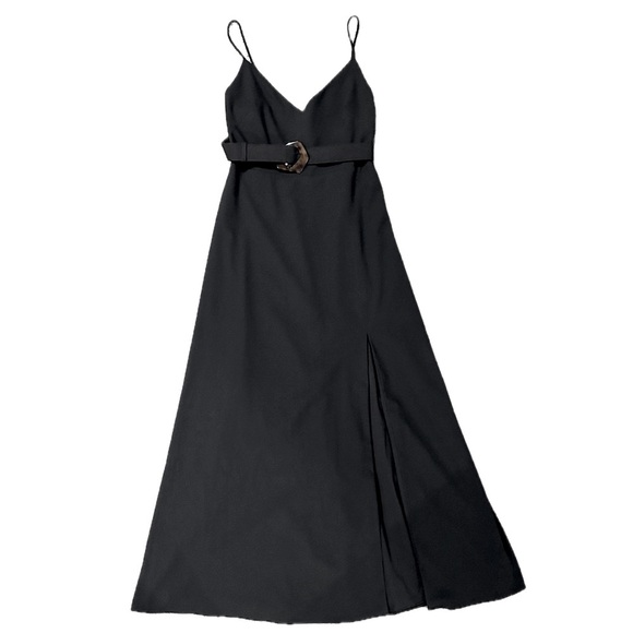 🥂🎄 NICHOLAS Black Belted Maxi Slip Gown | V-Neck Slit Cocktail‎ Dress | Sz 14 - Picture 1 of 9